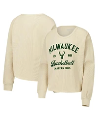 Sportiqe Men's and Women's Cream Milwaukee Bucks High Country Collection Cullen Waffle Knit Long Sleeve T-Shirt