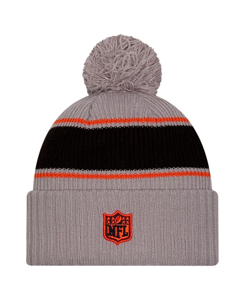 New Era Men's Gray Cincinnati Bengals 2024 Sideline Sport Cuffed with Pom Knit Hat