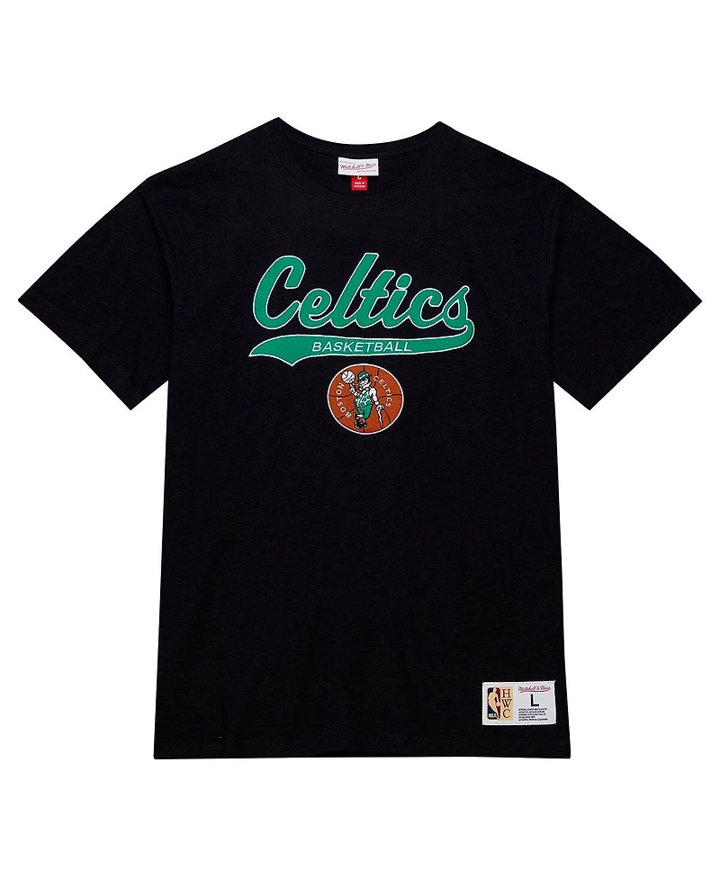 Mitchell & Ness Men's Black Boston Celtics Hardwood Classics Felt Applique Slub T-Shirt