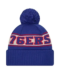 New Era Men's Royal Philadelphia 76ers Throwback Retro Cuffed with Pom Knit Hat