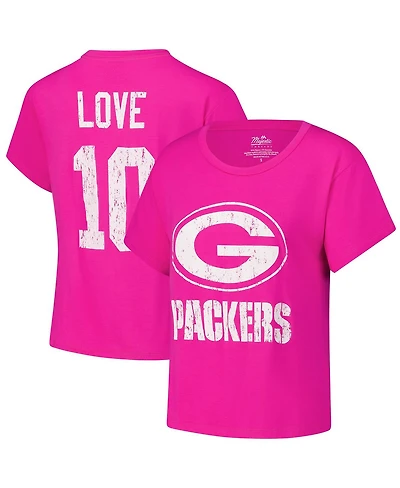Majestic Women's Jordan Love Pink Green Bay Packers Name Number T-Shirt