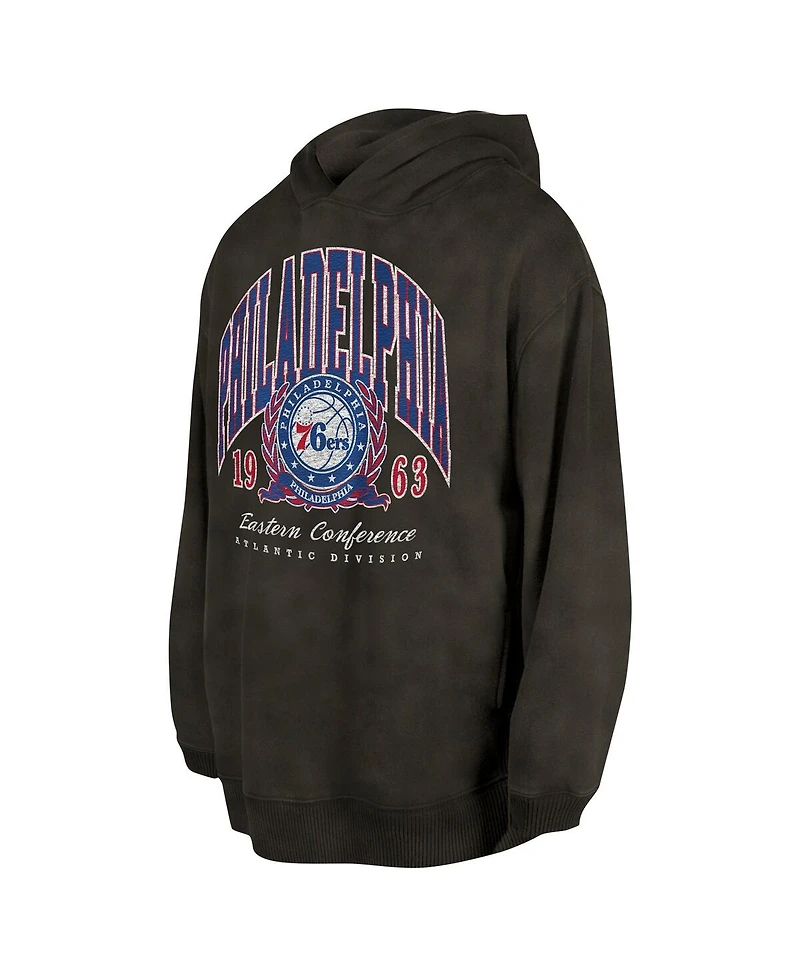 New Era Men's and Women's Charcoal Philadelphia 76ers Oversized Essentials Pigment Wash Fleece Pullover Hoodie