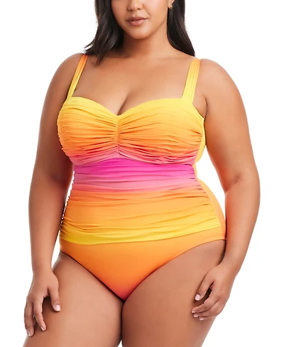 Bleu by Rod Beattie Plus Size Beat The Heat Shirred Over-The-Shoulder Underwire Swimsuit