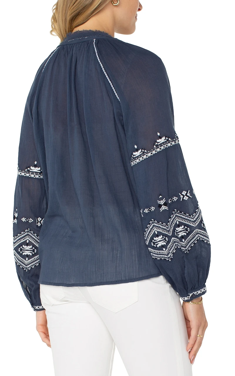Liverpool Los Angeles Women's Long Sleeve Embroidered Top
