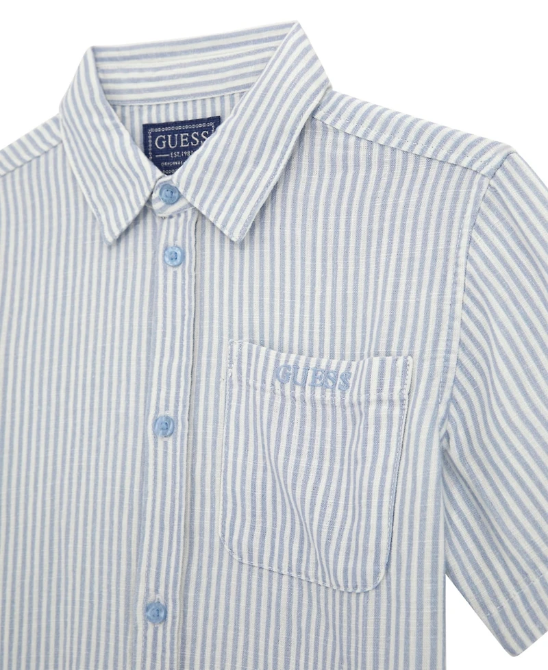 Guess Big Boys Oversize Short Sleeve Printed Woven Shirt