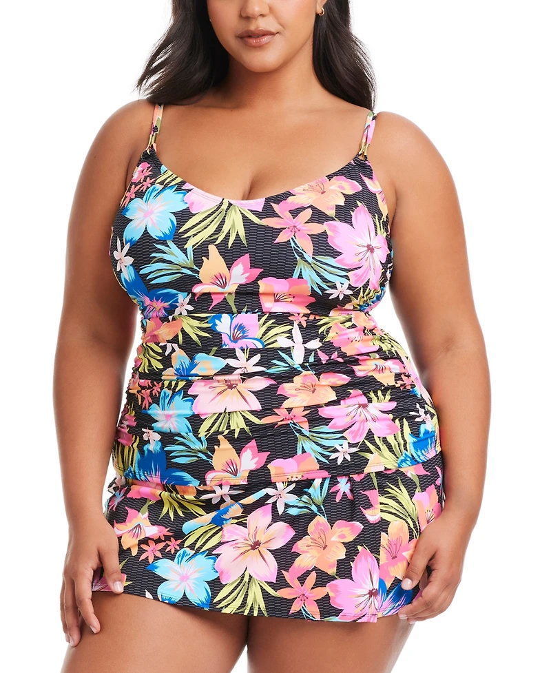 Bleu by Rod Beattie Plus Size Sweet Escape Shirred Scoop-Neck Underwire Tankini Top
