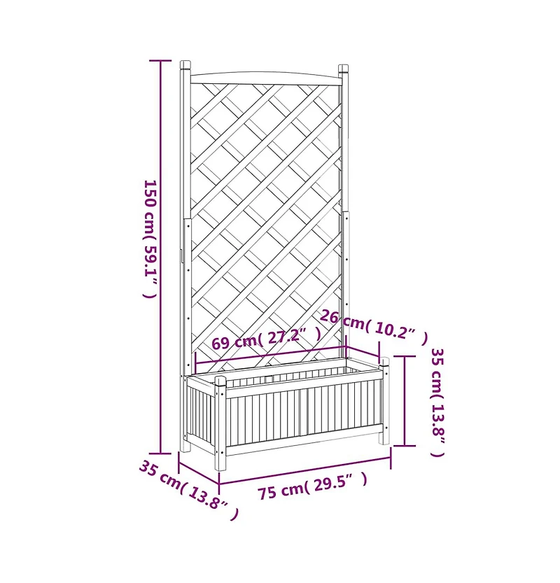 Planter with Trellis Black Solid Wood Fir