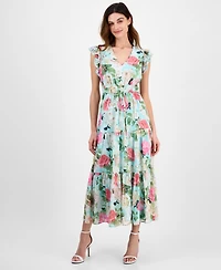Anne Klein Women's V-Neck Ruffle-Trim Drawstring Midi Dress