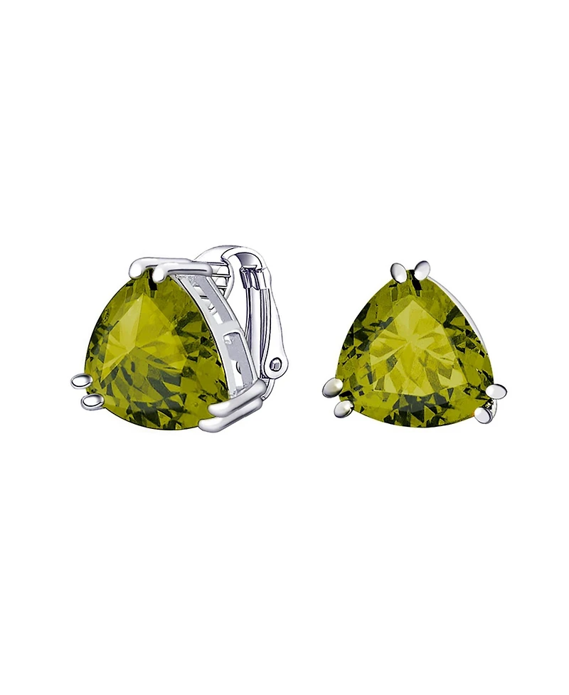 Bling Jewelry Triangle Shape Classic Large Statement 6CT Cz Solitaire Clip On Stud Earrings Rhodium Plated Brass Non Pierced 12MM