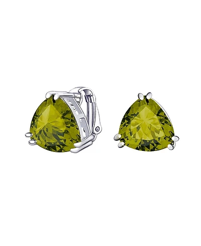 Bling Jewelry Triangle Shape Classic Large Statement 6CT Cz Solitaire Clip On Stud Earrings Rhodium Plated Brass Non Pierced 12MM