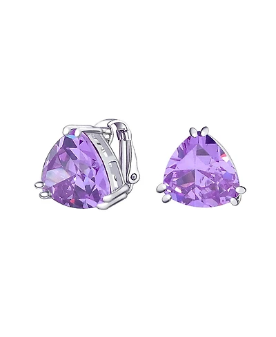 Bling Jewelry Triangle Shape Classic Large Statement 6CT Cz Solitaire Clip On Stud Earrings Rhodium Plated Brass Non Pierced 12MM