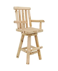 Unfinished Fir Wood Log Cabin Style Rustic Swivel Bar Stool