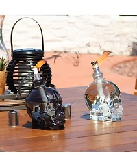 Grinning Skull Glass Tabletop Torches - Clear and Black