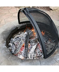 Fire Pit Screen - Round Fire Pit Spark Screen - Heavy-Duty Steel Mesh Metal Cover with Handle - Fire Pit Screen Cover with Door - 24 Inch Diameter