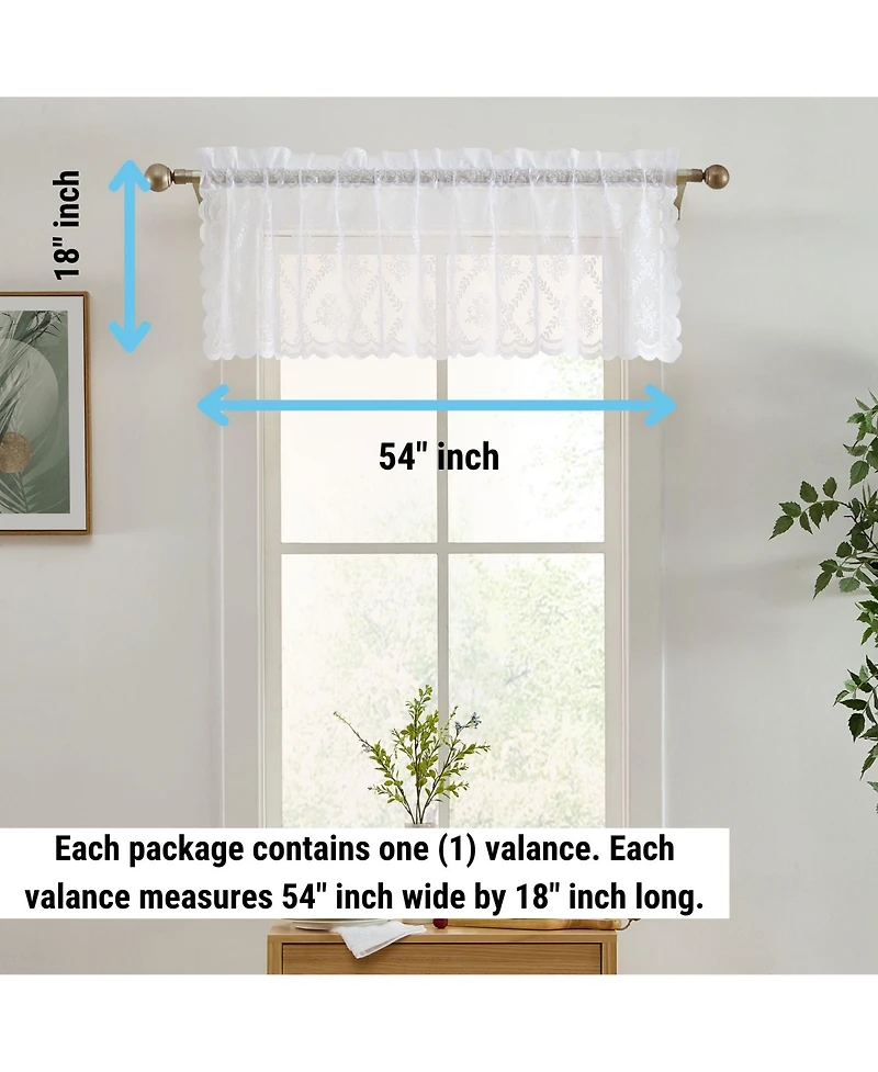 Hlc.me Isabella Floral Rod Pocket Lace Semi Sheer Voile Short Valance for Small