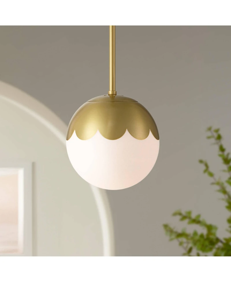 360 Lighting Camila 7" Mid Century Modern Pendant Ceiling Light Fixture Dining Room Over Table Globe Antique Brass Finish Mini