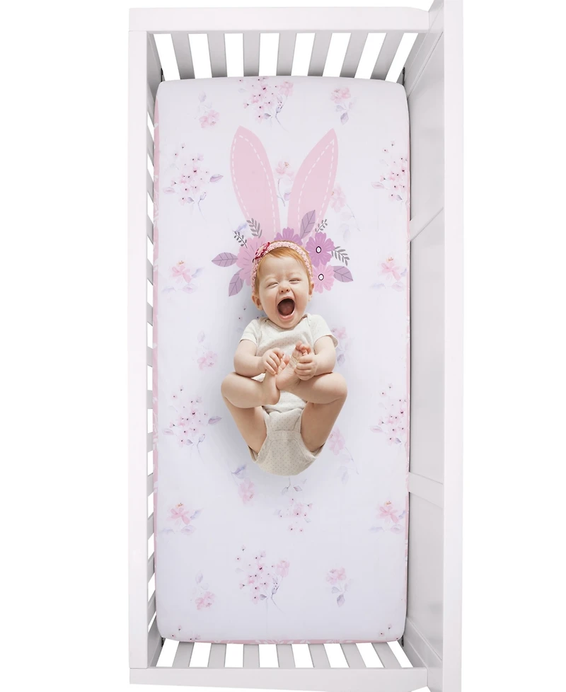 NoJo Flower Bunny Ears Cotton Nursery Photo Op Fitted Crib Sheet