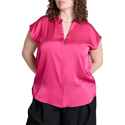 Eloquii Women's Satin Notch Collar Blouse