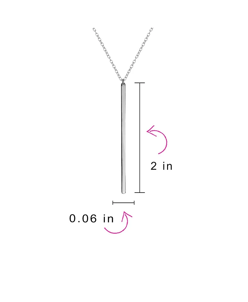 Bling Jewelry Minimalist Modern Design Vertical Linear Flat Bar Pendant Necklace .925 Sterling Silver