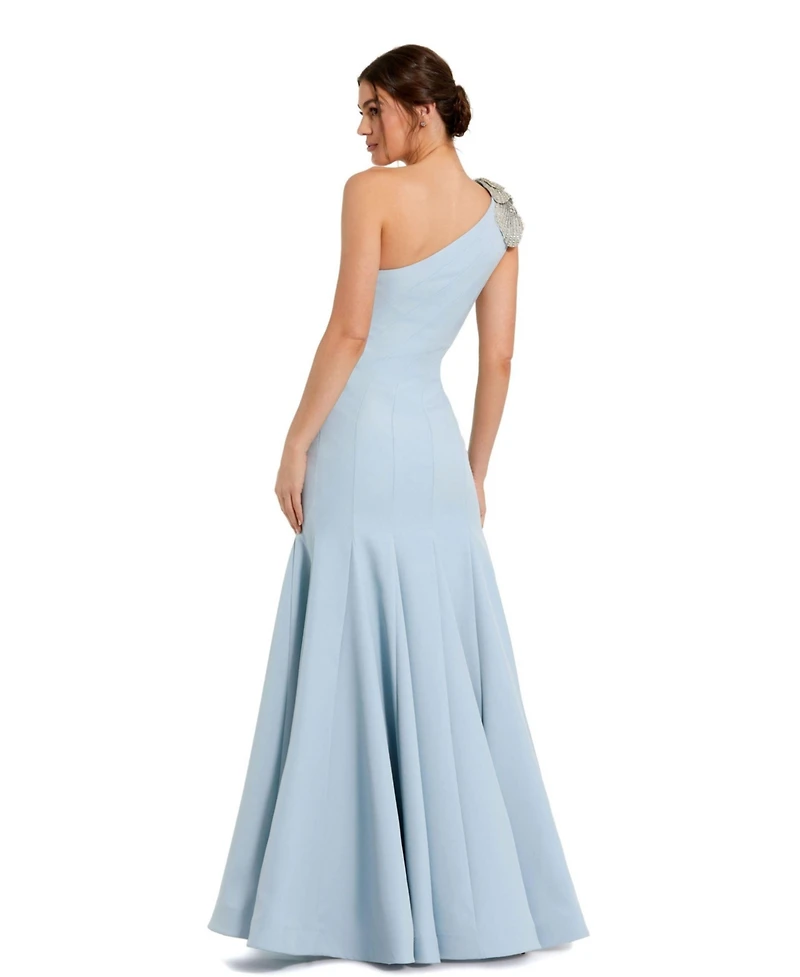Mac Duggal Women's Crepe One Shoulder Gown With Flower