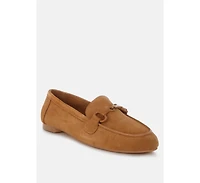 Awen Monochromatic Horsebit Real Suede Loafers