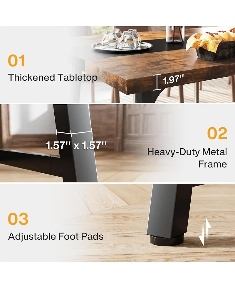 Tribesigns 70.9" Farmhouse Dining Table for 6-8 People, Large Rectangular Wood Kitchen Table with Metal Frame, Dining Room Dinner Table for Family Gat