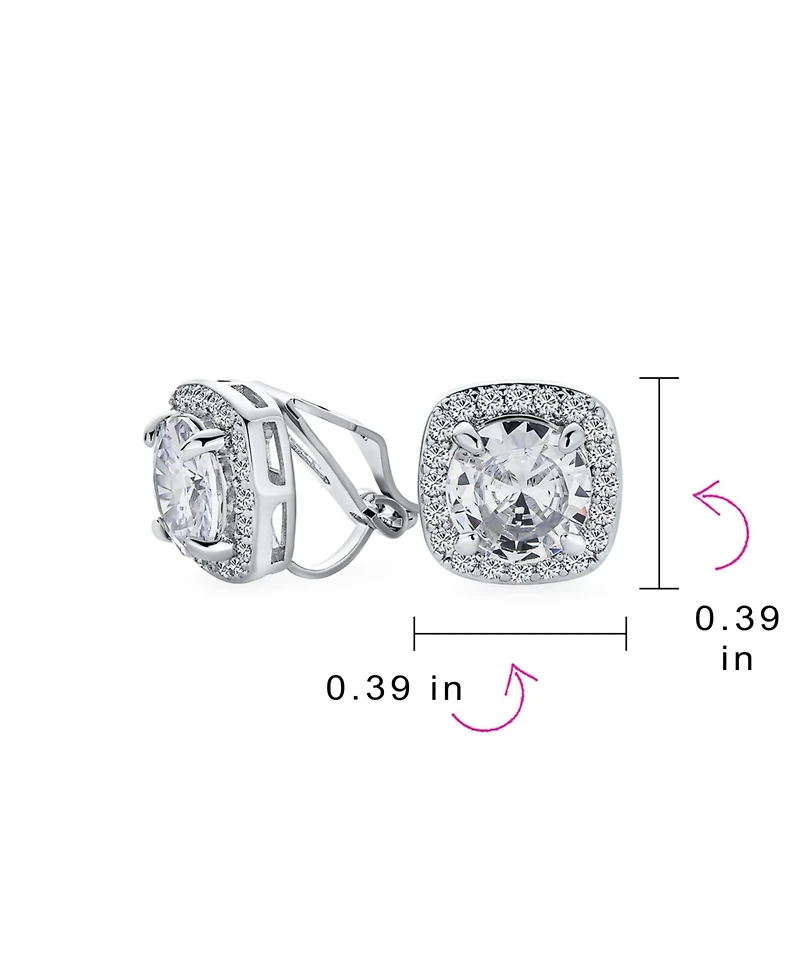 Bling Jewelry Traditional 2CT Solitaire Round Cubic Zirconia Cz Square Halo Clip On Stud Earrings Non Pierced