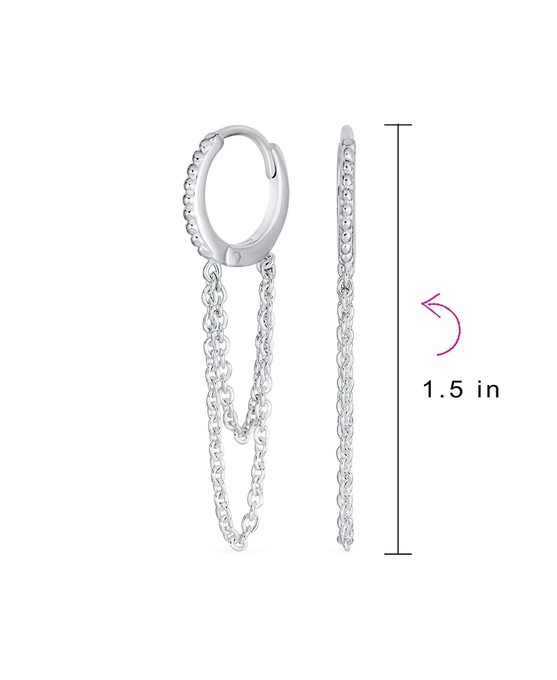 Bling Jewelry Trendy Dainty Cz Hoop Earrings with Pave Accent and Double Chain in Sterling Silver