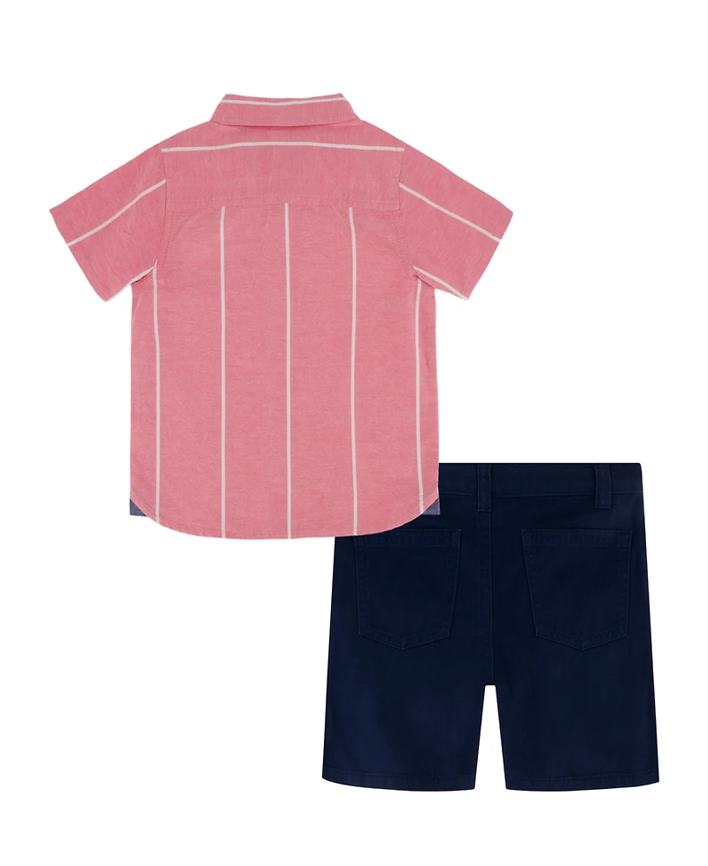 Tommy Hilfiger Toddler Boys 2-Piece Short Sleeve Jacquard Denim Shirt and Twill Shorts Set