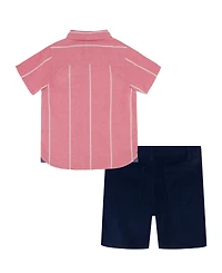 Tommy Hilfiger Toddler Boys 2-Piece Short Sleeve Jacquard Denim Shirt and Twill Shorts Set