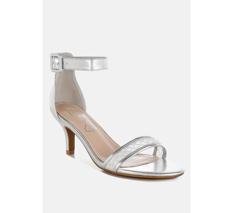Ninto Metallic Faux Leather Kitten Heel Sandals