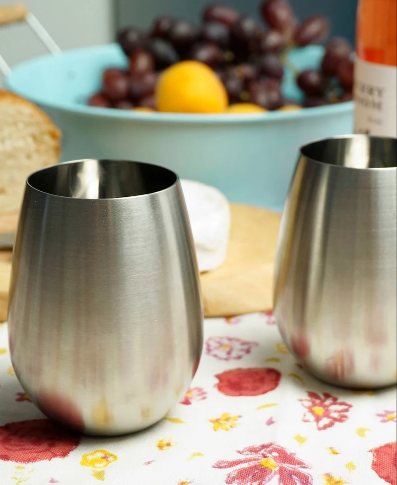Rsvp International Stemless Stainless Steel Wine Glasses, Set of 2