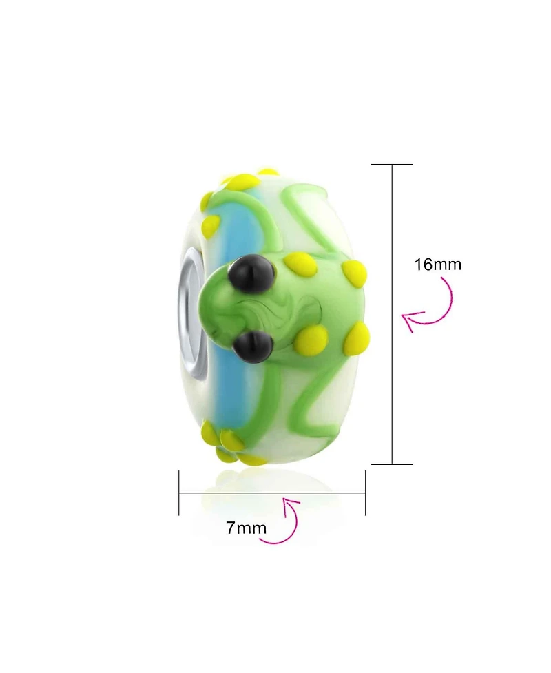 Bling Jewelry Green Yellow Toad Frog Glass Charm Bead European Bracelet 3D Lampwork Murano