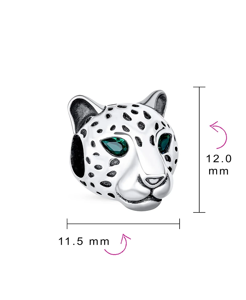 Bling Jewelry Jaguar Panther Charm Bead with Green Cz Eyes in Oxidized Sterling Silver Bracelets
