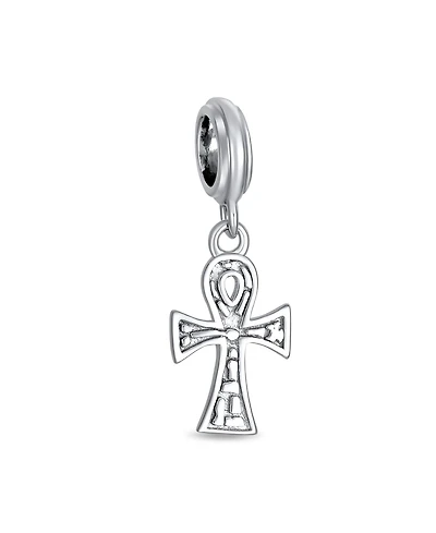 Bling Jewelry Egyptian Ankh Cross Dangle Charm Bead in Oxidized Sterling Silver Bracelets