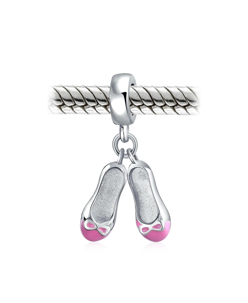 Bling Jewelry Pink Enamel Ballerina Shoes Charm Bead in Sterling Silver