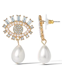 Jessica Simpson Gold-Tone Evil Eye Pearl Drop Earrings