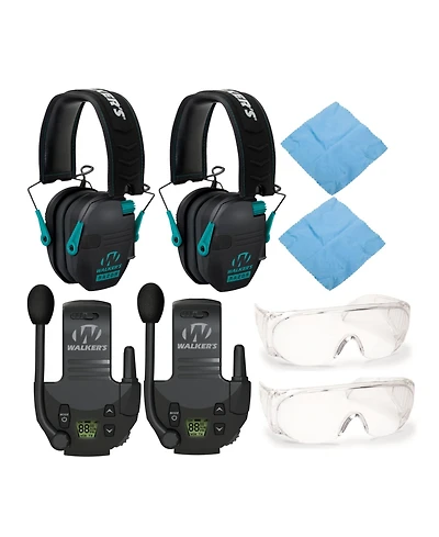 Walkers Razor Shooting Muffs (Black/Teal) (2 Pack) with Accessory