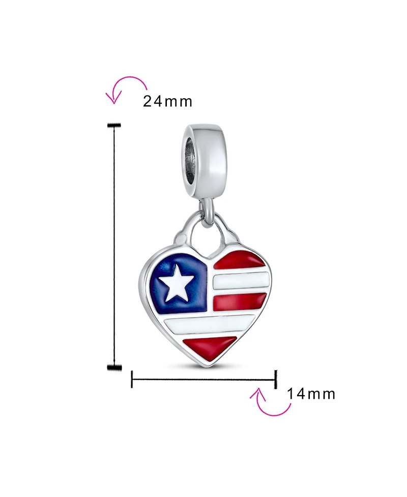 Bling Jewelry Patriotic Flag Heart Dangle Charm Bead Sterling Silver European Bracelet