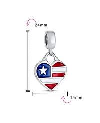 Bling Jewelry Patriotic Flag Heart Dangle Charm Bead Sterling Silver European Bracelet