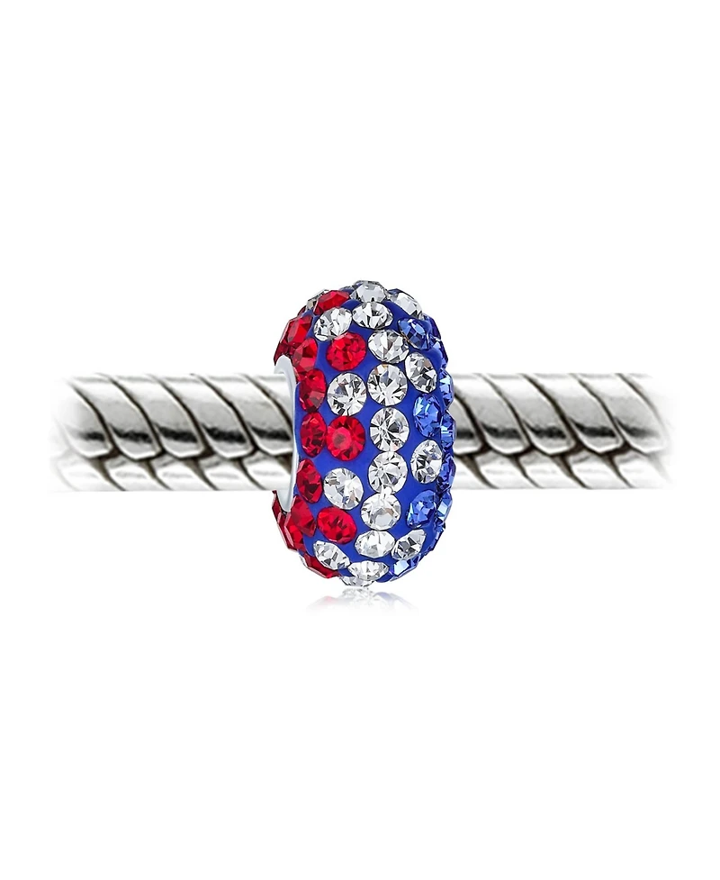 Bling Jewelry Red White Blue Crystal Bead Charm Spacer for European Bracelet Sterling Silver