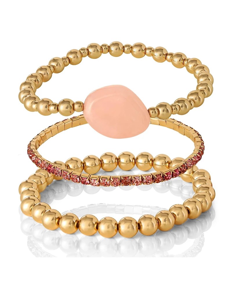 Jessica Simpson 3-Piece Beaded Stretch Bracelet Set - Gemstone & Gold-Tone Accents