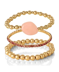 Jessica Simpson 3-Piece Beaded Stretch Bracelet Set - Gemstone & Gold-Tone Accents
