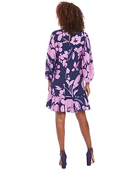 London Times Petite Printed V-Neck Tiered Shift Dress