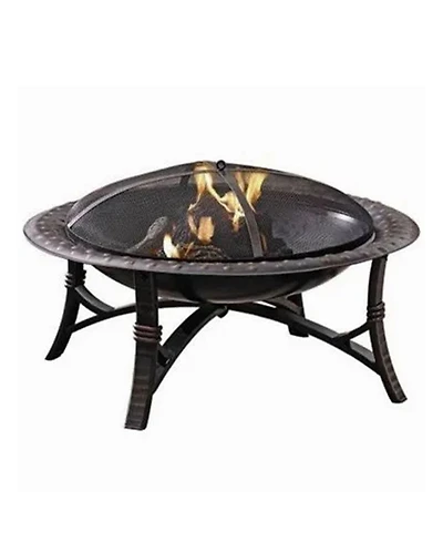 Four Seasons Courtyard 35 Inch Round Wood Burning Fire Bowl w/ Fire Grate, Black