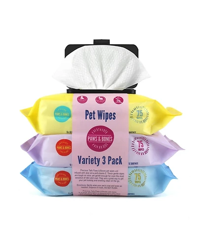 Paws & Bones Pet Wipes for Dogs and Cats in 3-Pack, Grooming Wipes for Butt, Paw, Fur, Eyes, Ears, Face