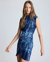 Kenneth Cole Women's Printed Ruched Faux-Wrap Mini Dress