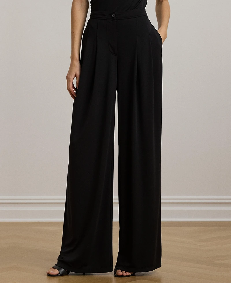Lauren Ralph Women's Pleated Stretch Jersey Wide-Leg Pants, Regular & Petite