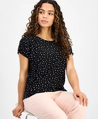 Ak Anne Klein Petite Short-Sleeve Scoop-Neck Floral Top
