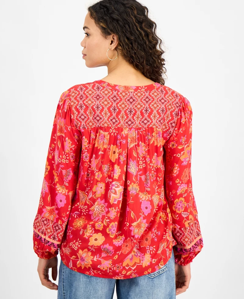 Liverpool Los Angeles Petite Mixed-Print Button-Front Blouse